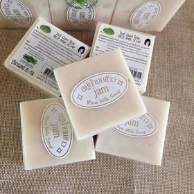 Maruomiki Thai Rice Soap natural ingredients displayed on list.