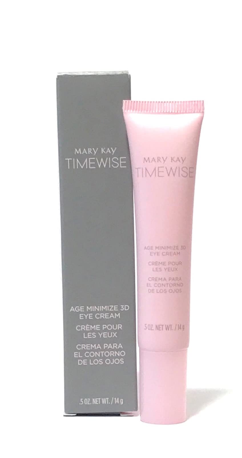 Mary Kay TimeWise 3D Eye Cream tube front showing a rich, quick-absorbing formula for firmer-looking eyes.