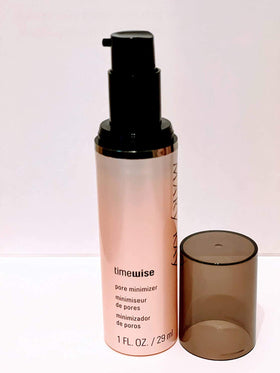 Mary Kay TimeWise Pore Minimizer bottle close-up showing pore refinement.