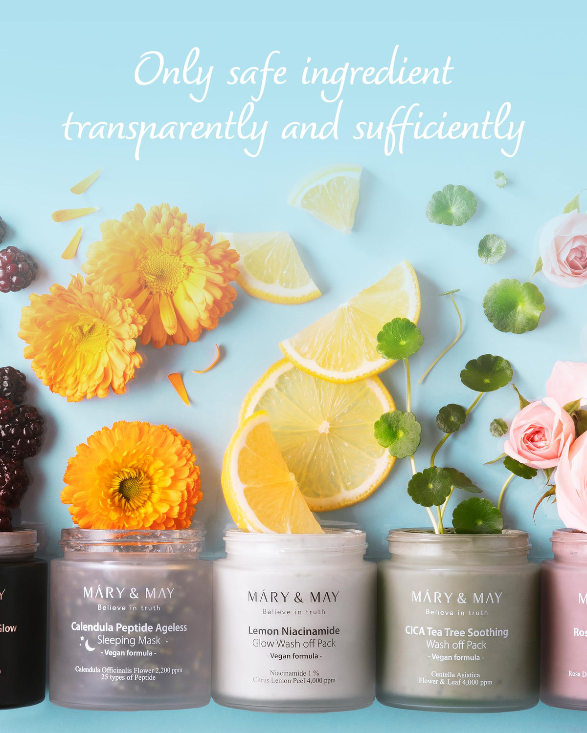 Mary&May sleeping mask application on face demonstrates soothing overnight care.