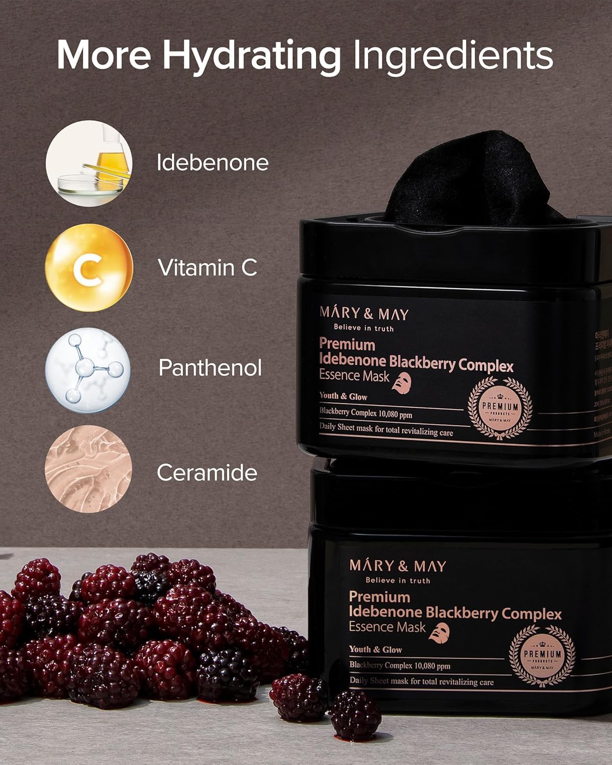 Mary&May vegan, biodegradable sheet packaging supports sustainable skincare.