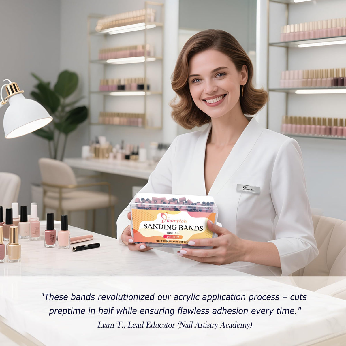 Maryton professional-use sanding bands ready for busy salon workflows.