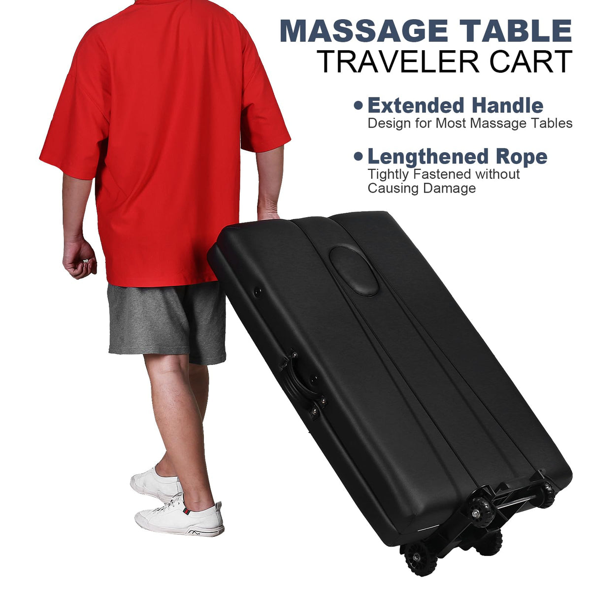 Masajeo massage table cart side view highlighting compact profile
