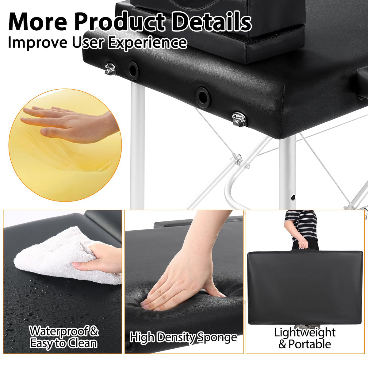Masajeo lash bed supports up to 500 lb for stability
