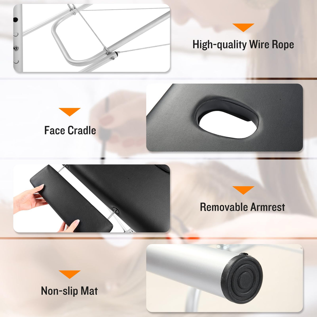 Masajeo lash bed folded compactly for storage and transport
