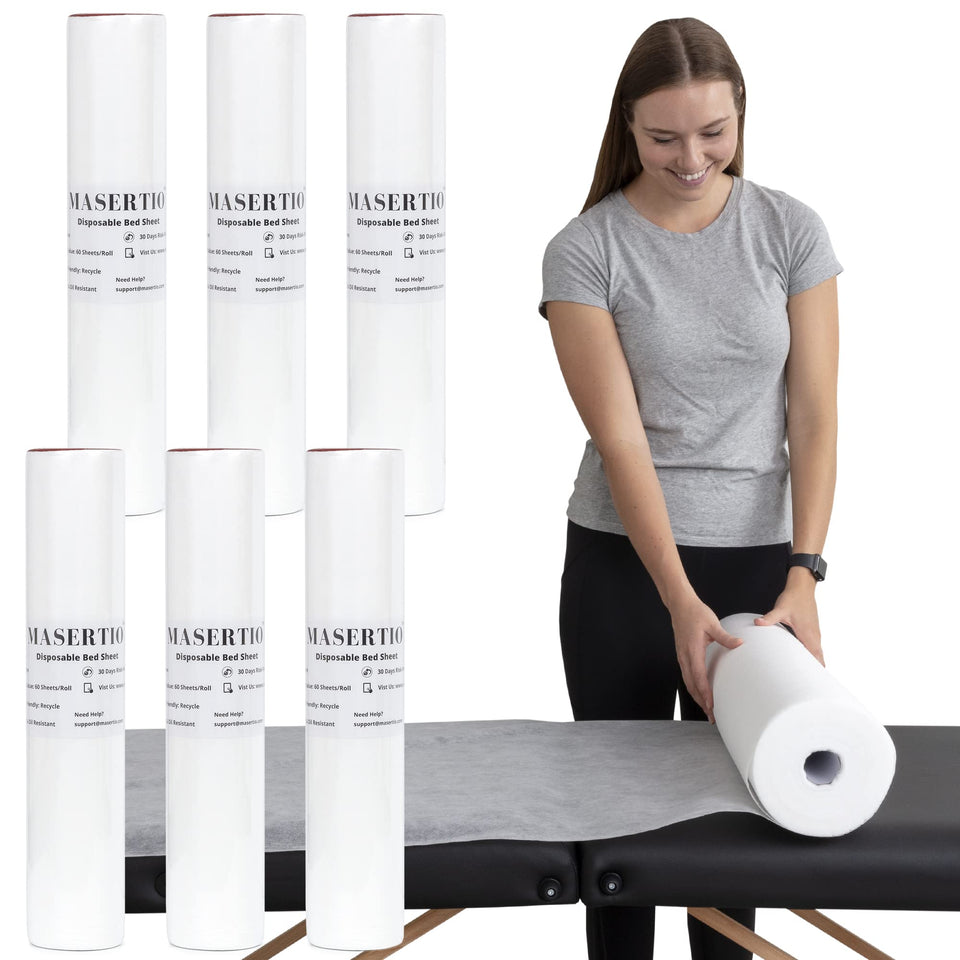 MASERTIO disposable bed cover roll, 60 sheets, for clean spa and tattoo room setups