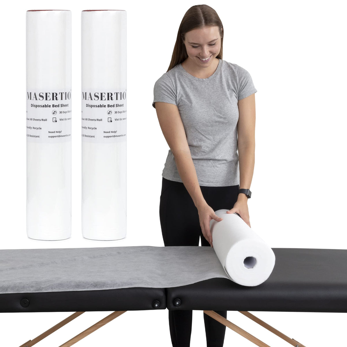 Masertio disposable massage bed cover roll with 60 sheets for hygienic spa sessions