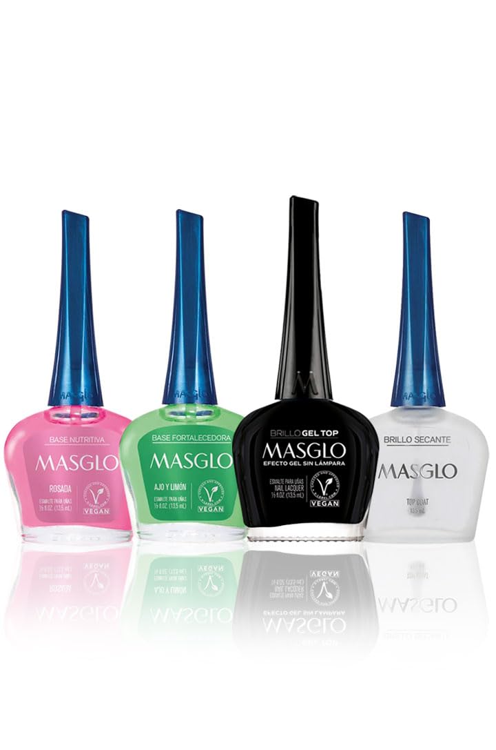 MASGLO Tradicional set with two base coats and two top coats for durable foundation and shine.