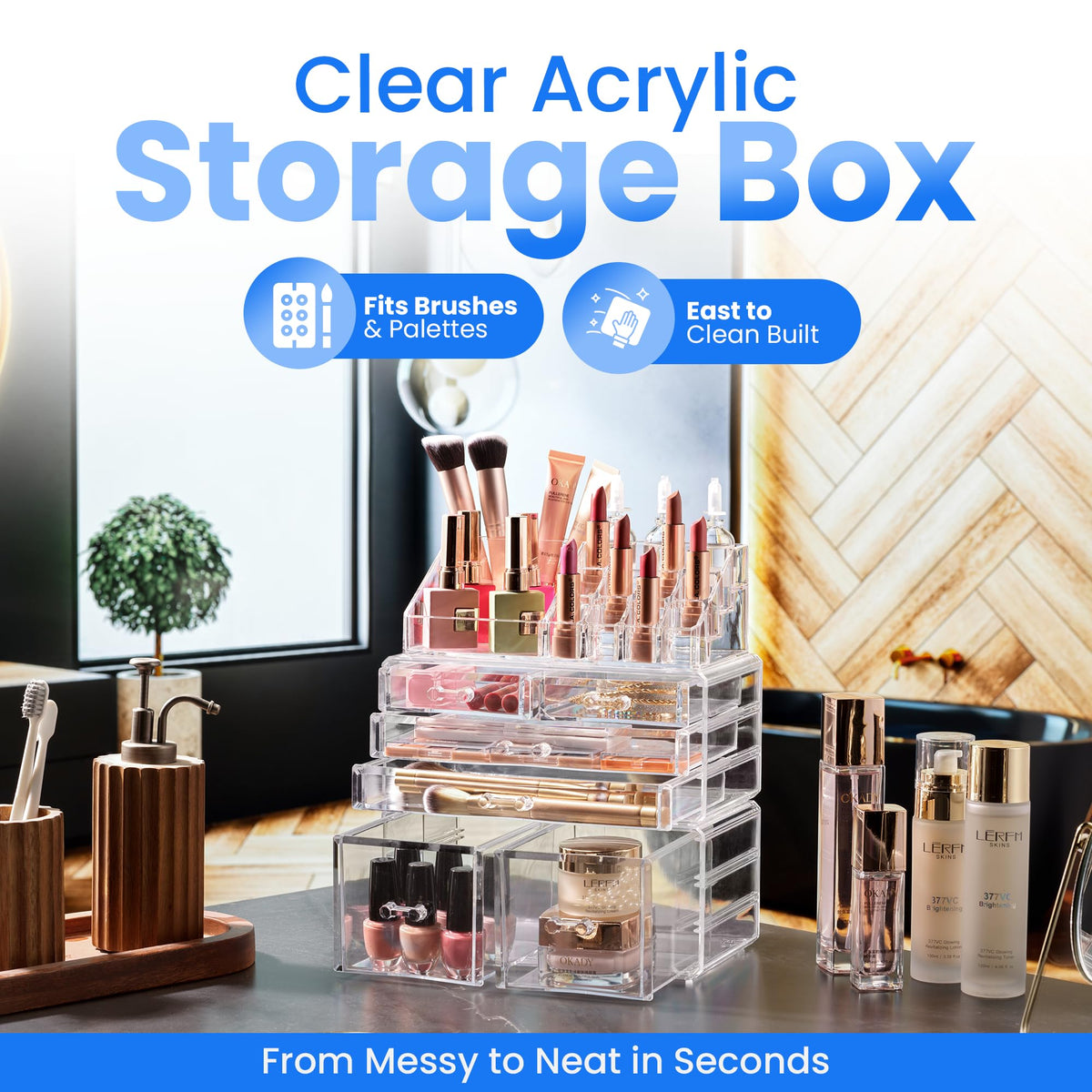Masirs clear cosmetic storage organizer clear acrylic design for quick glance organization