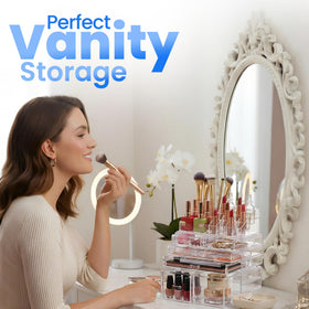 Masirs clear cosmetic storage organizer fits in compact spaces for countertop efficiency