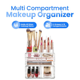 Masirs clear cosmetic storage organizer multiple compartments for lipsticks, brushes, and jewelry
