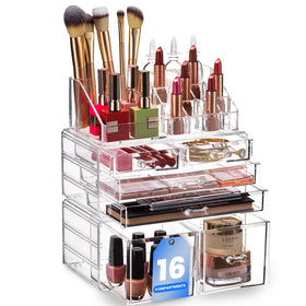 Masirs clear cosmetic storage organizer with spacious compartments for vanity organization