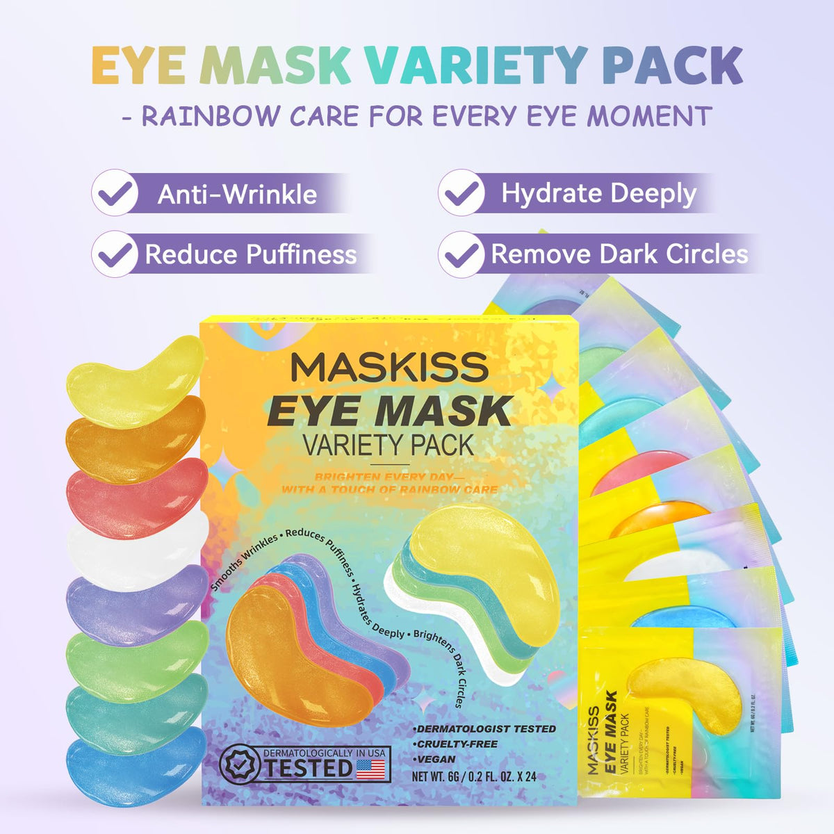 Colorful Maskiss patches showcase variety for targeted under-eye care.