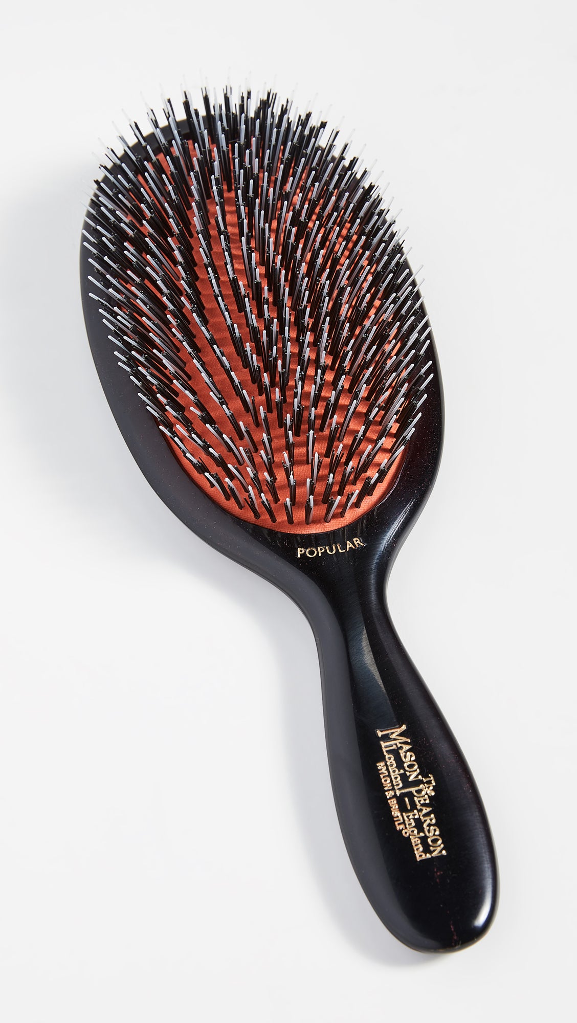 Mason Pearson Popular Mixture Brush bristles closeup showing premium boar bristle blend.