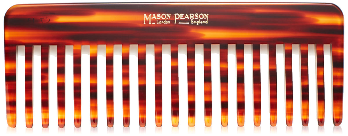 Mason Pearson rake comb close-up with tortoise-shell finish for smooth detangling
