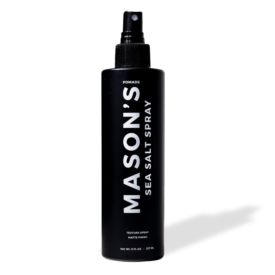 Mason's Pomade Sea Salt Spray bottle for beachy volume.