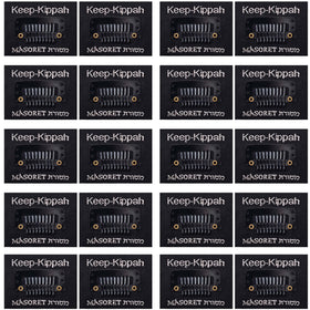 Masoret Keep-Kippah Clip Set packaging shows ten pairs for secure kippahs during ceremonies.