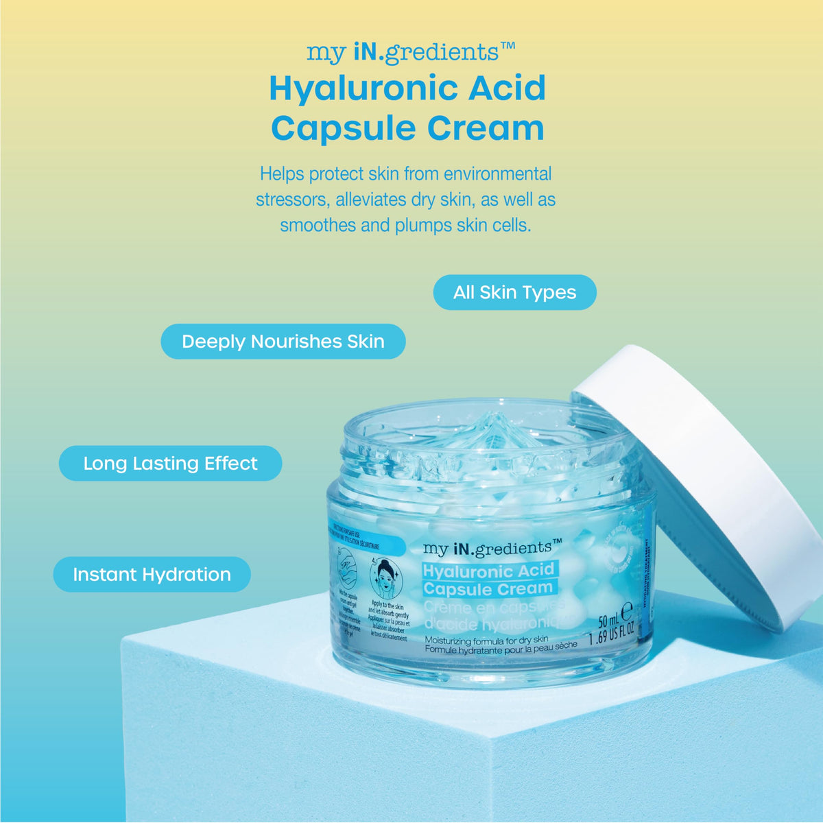 Masque BAR Hyaluronic Acid Capsule Cream closeup releasing moisture
