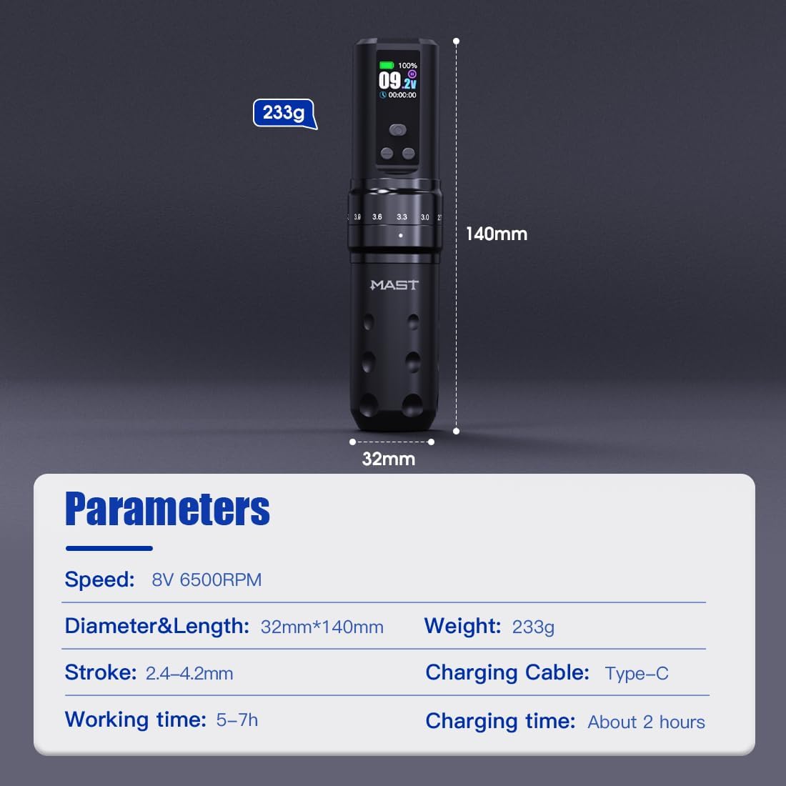 Two 2000mAh batteries extend session duration and flexibility.