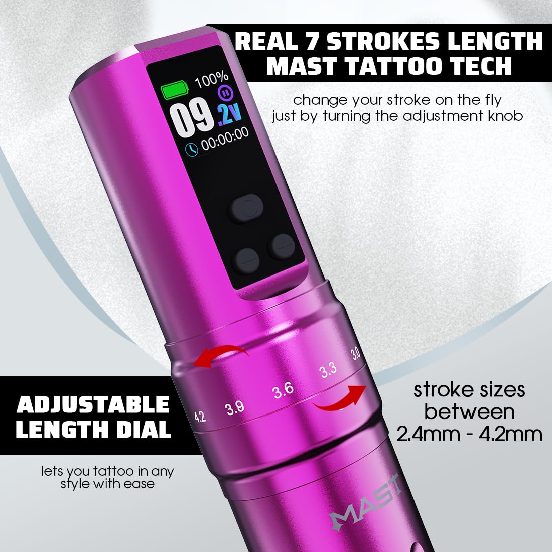 MAST TATTOO Fold2 Pro battery pack with OLED display for quick readings
