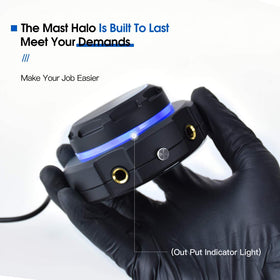 Mast Halo power supply box with 360-degree rotating display for flexible positioning.