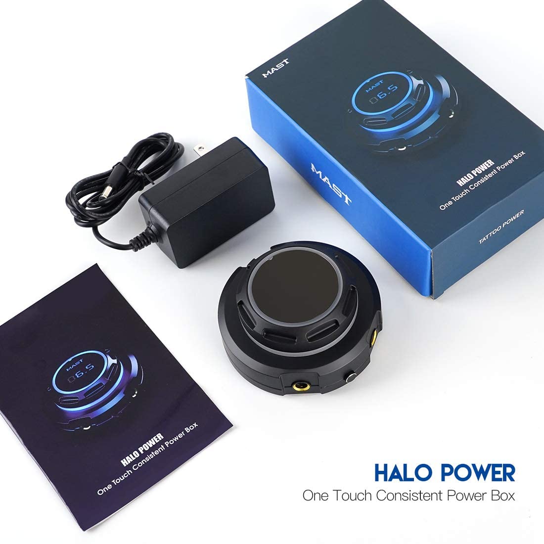 Mast Halo power supply box used in a busy studio setup.