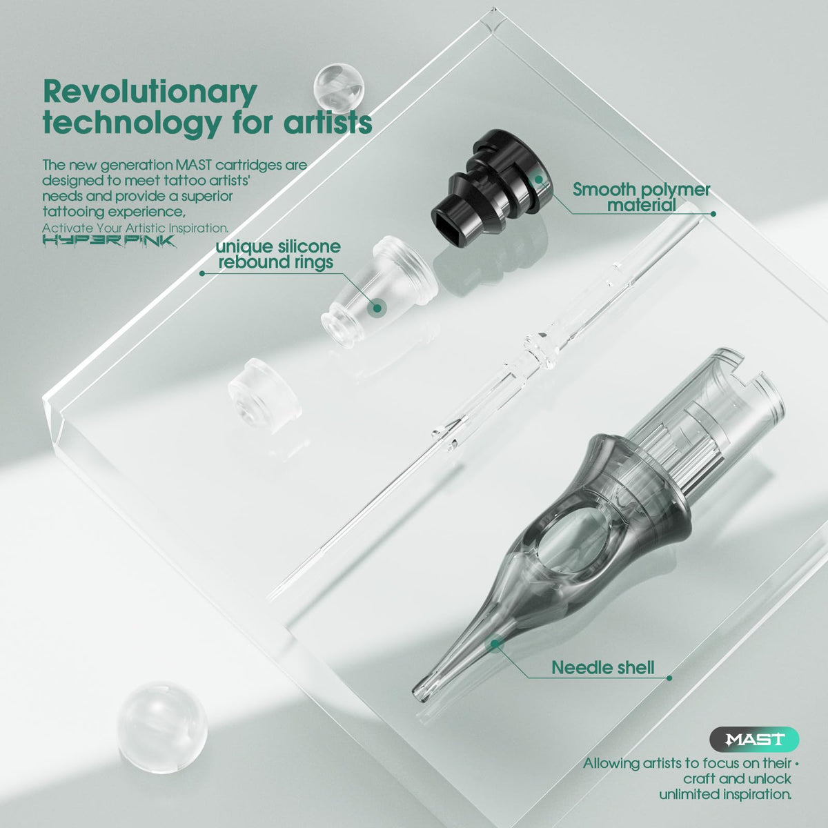 MAST TATTOO Hyperink packaging demonstrates professional-grade cartridges ready for clinic setups.