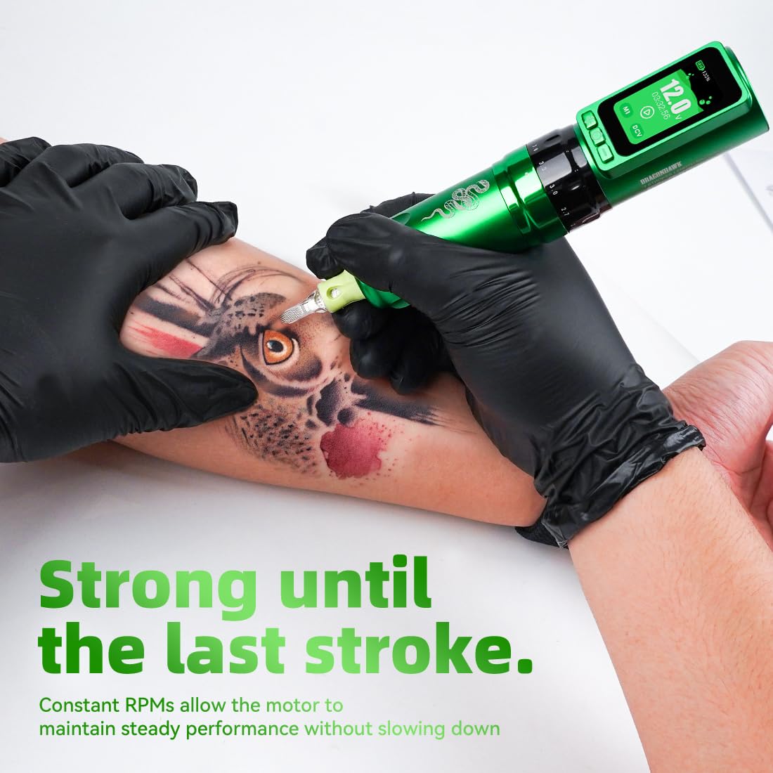 MAST TATTOO stroke-adjust knob enabling versatile styles.