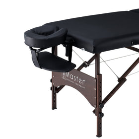 Master Massage Argo side view showing QUIK-SET height knobs for easy adjustments