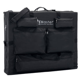 Adjustable straps and nylon buckles secure the table during travel.