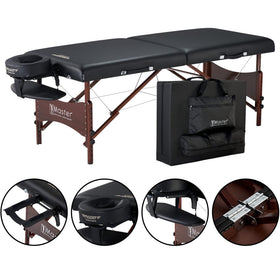 Master Massage Newport walnut stained hardwood legs provide sturdy support.