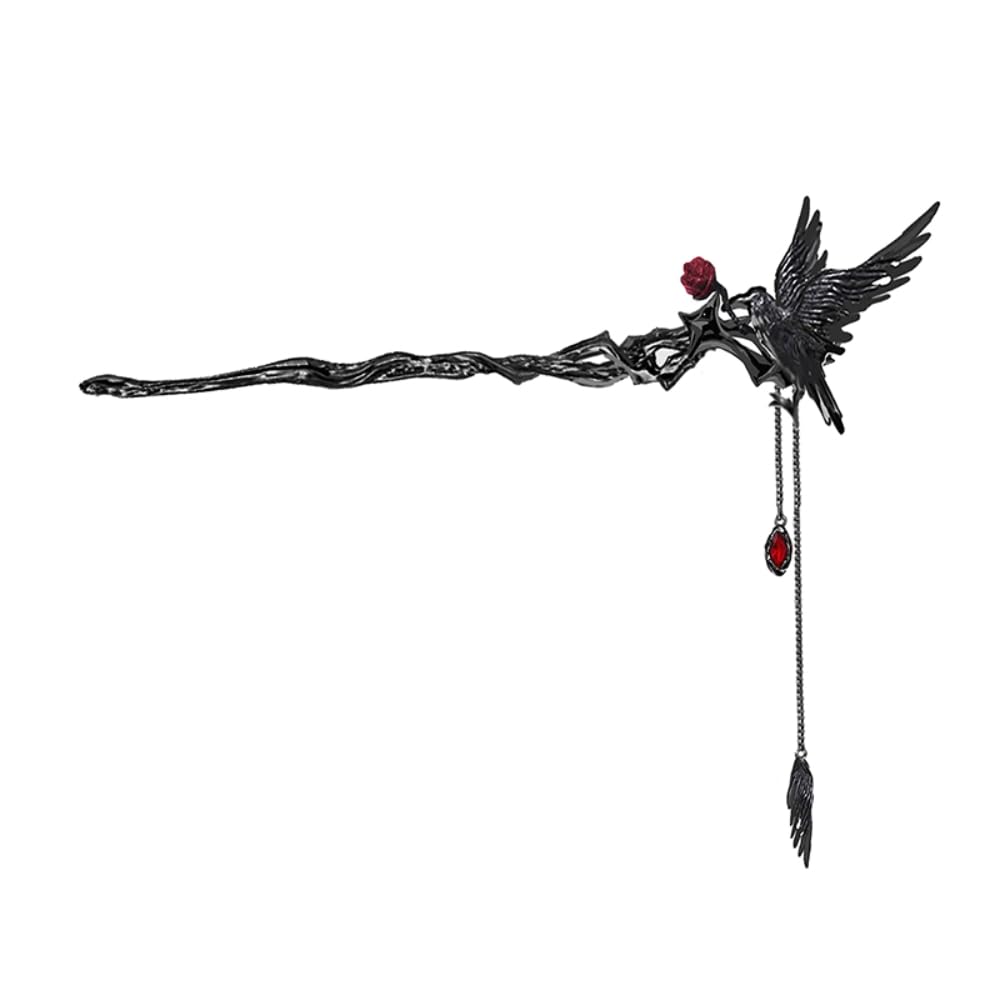 MASW Goth Crow hairpin long shown on a model for bold daily wear and events