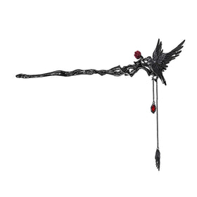 MASW Goth Crow hairpin long shown on a model for bold daily wear and events