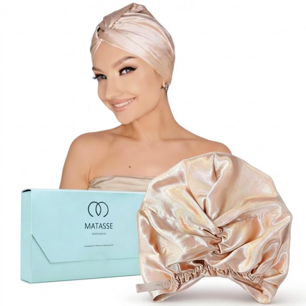 MATASSE silk hair bonnet front view showing double-sided luxury for nightly protection