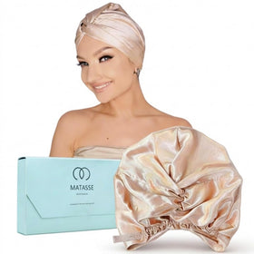 MATASSE silk hair bonnet front view showing double-sided luxury for nightly protection