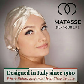 MATASSE silk hair bonnet inside view highlighting real silk on both sides