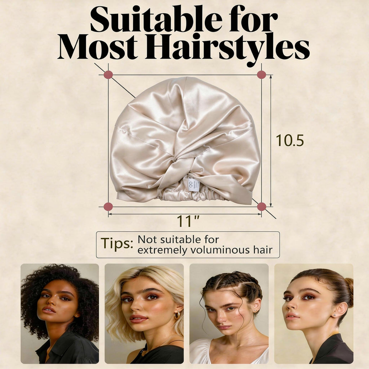  MATASSE silk bonnet worn at night for uninterrupted sleep and hair protection