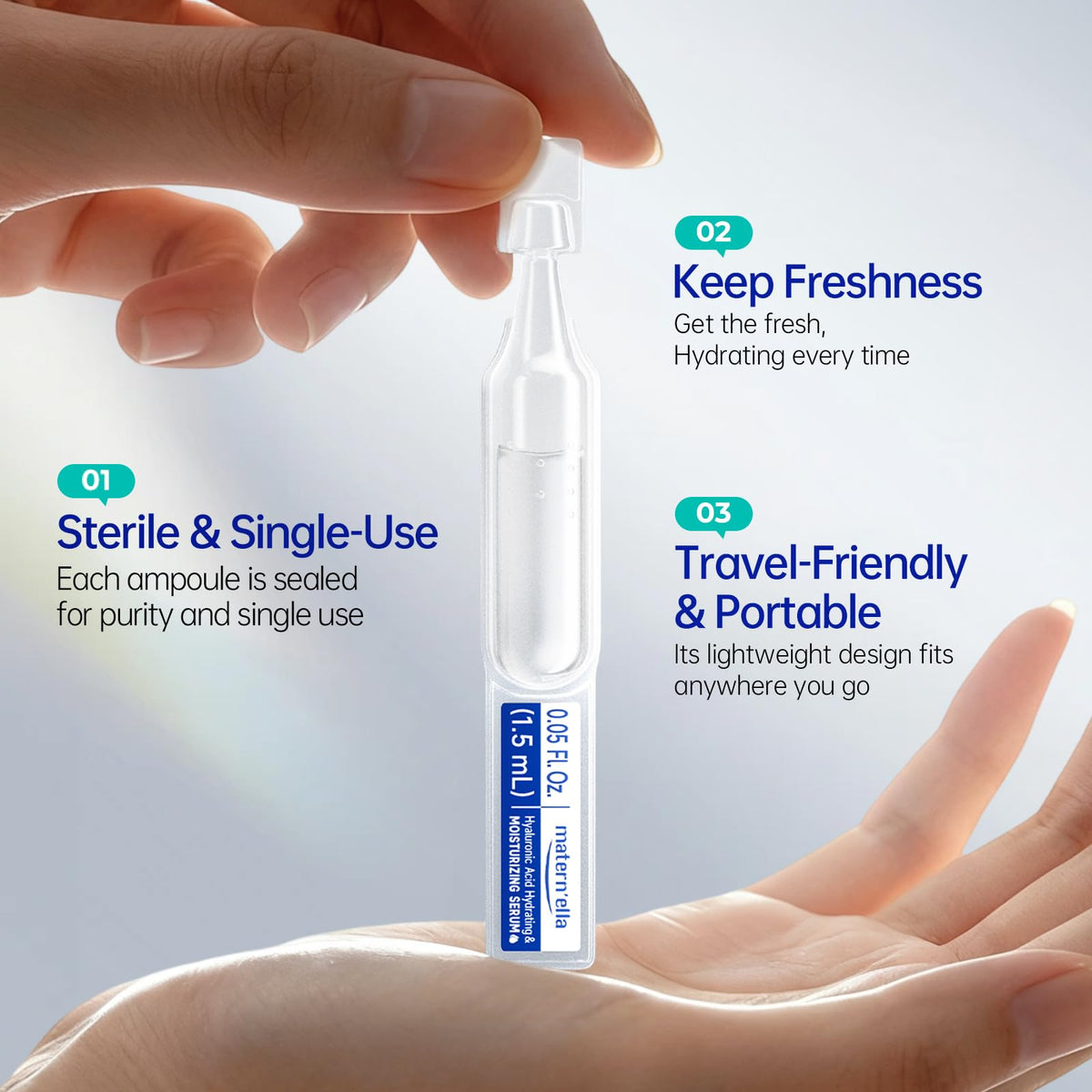 Matern'ella Hyaluronic Serum under makeup finish promotes smooth base.