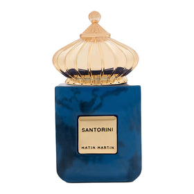 Matin Martin Santorini bottle front view highlights citrus and woody notes for daily wear