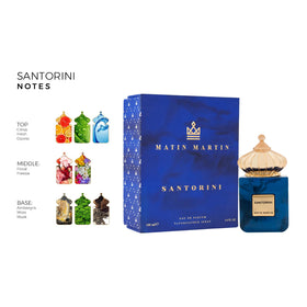 Matin Martin Santorini cap detail showcases luxe packaging