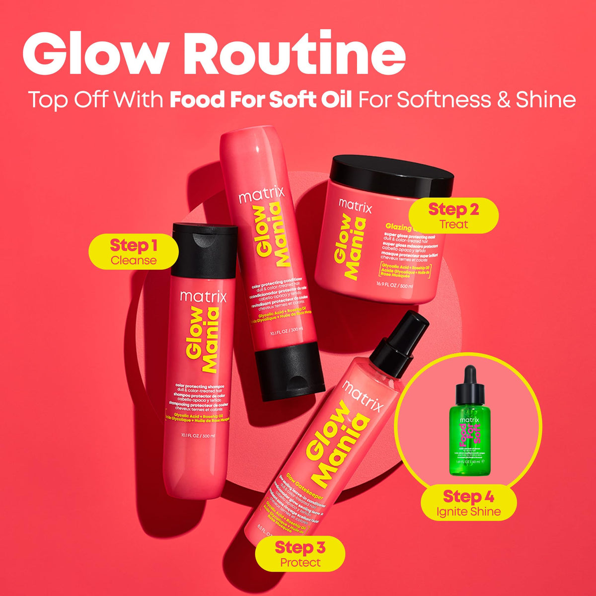 Color-protected shine achieved with Matrix Glow Mania Mask on treated strands.