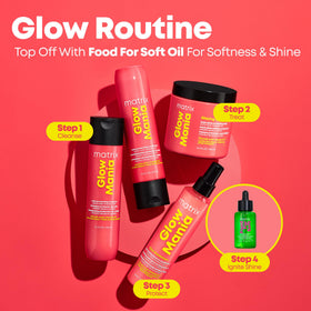 Color-protected shine achieved with Matrix Glow Mania Mask on treated strands.