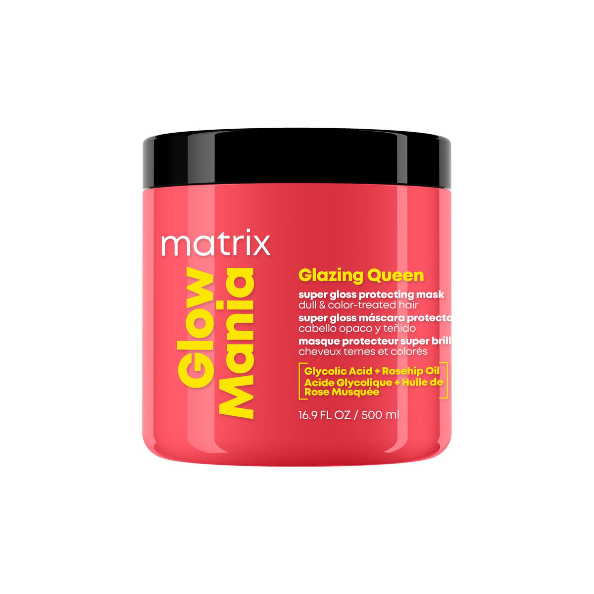 Matrix Glow Mania Mask packaging highlights premium salon formula for color-treated hair.