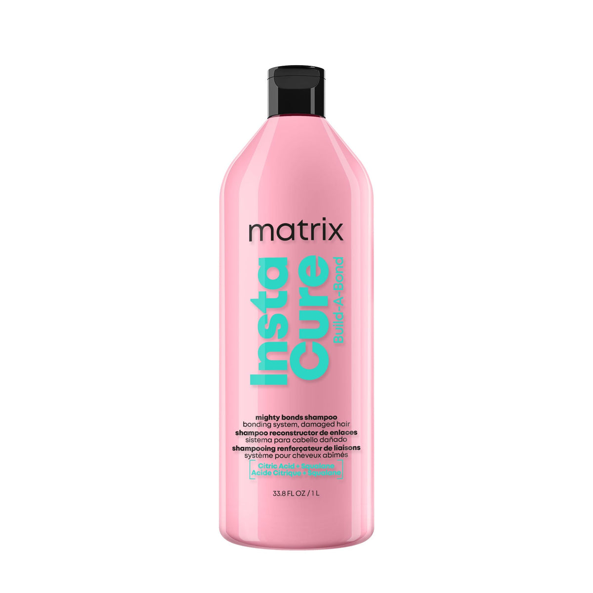 Matrix Instacure bottle front view highlights Mighty Bonds for damaged hair