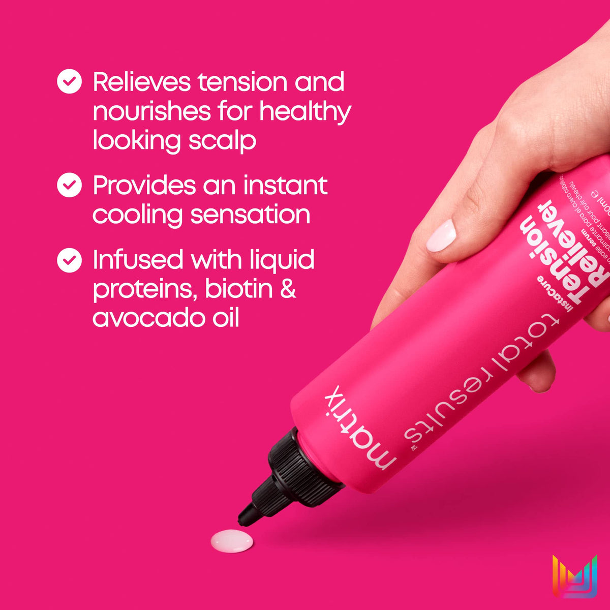 Matrix Instacure tension reliever serum application on scalp soothing dry roots.