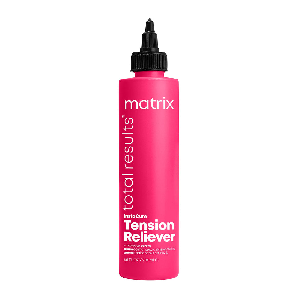MATRIX Instacure tension reliever serum bottle showing cooling formula for scalp relief.