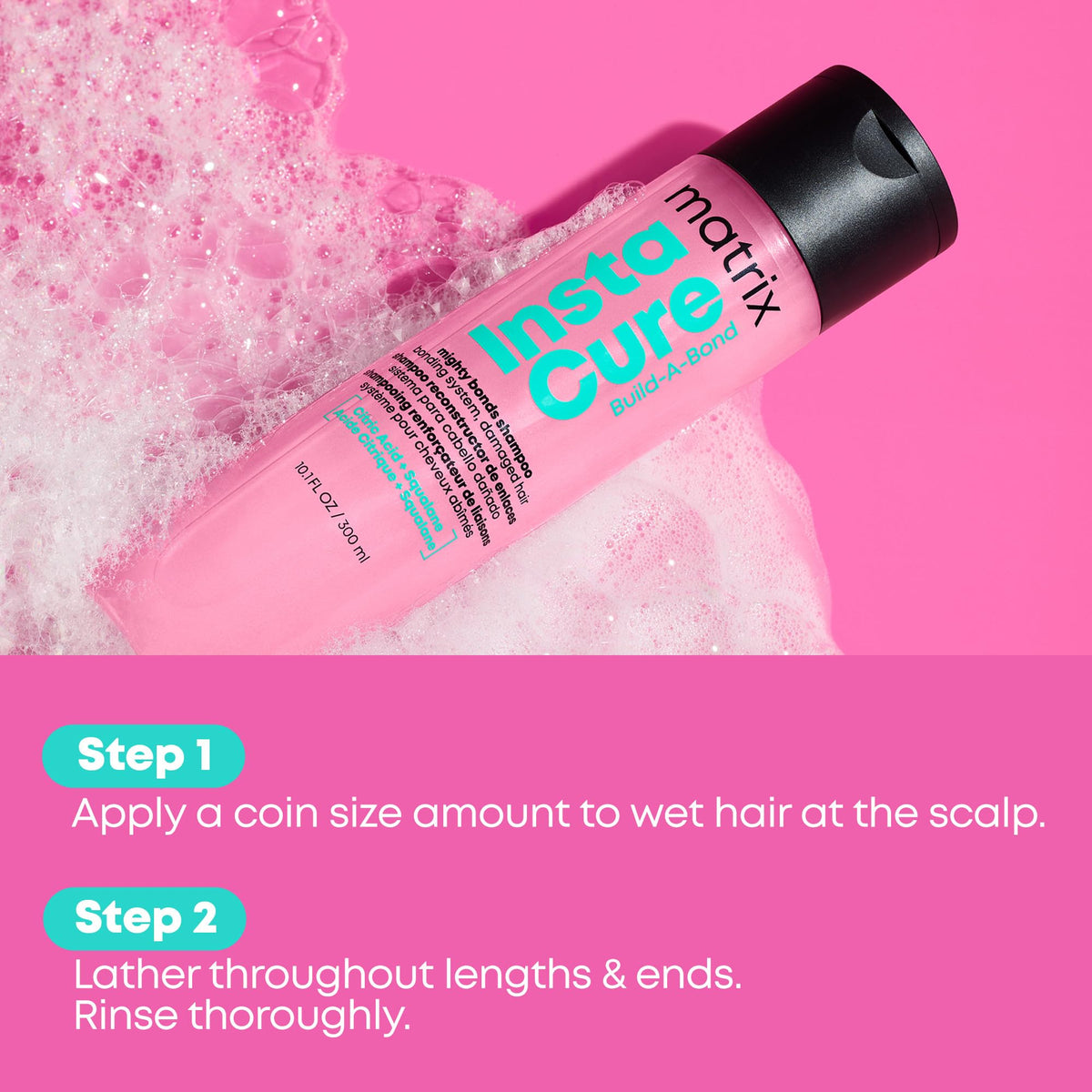 Hair care setup features vegan and clean formula symbols