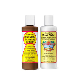 Maui Babe Original Browning Lotion bottle showing natural tanning support