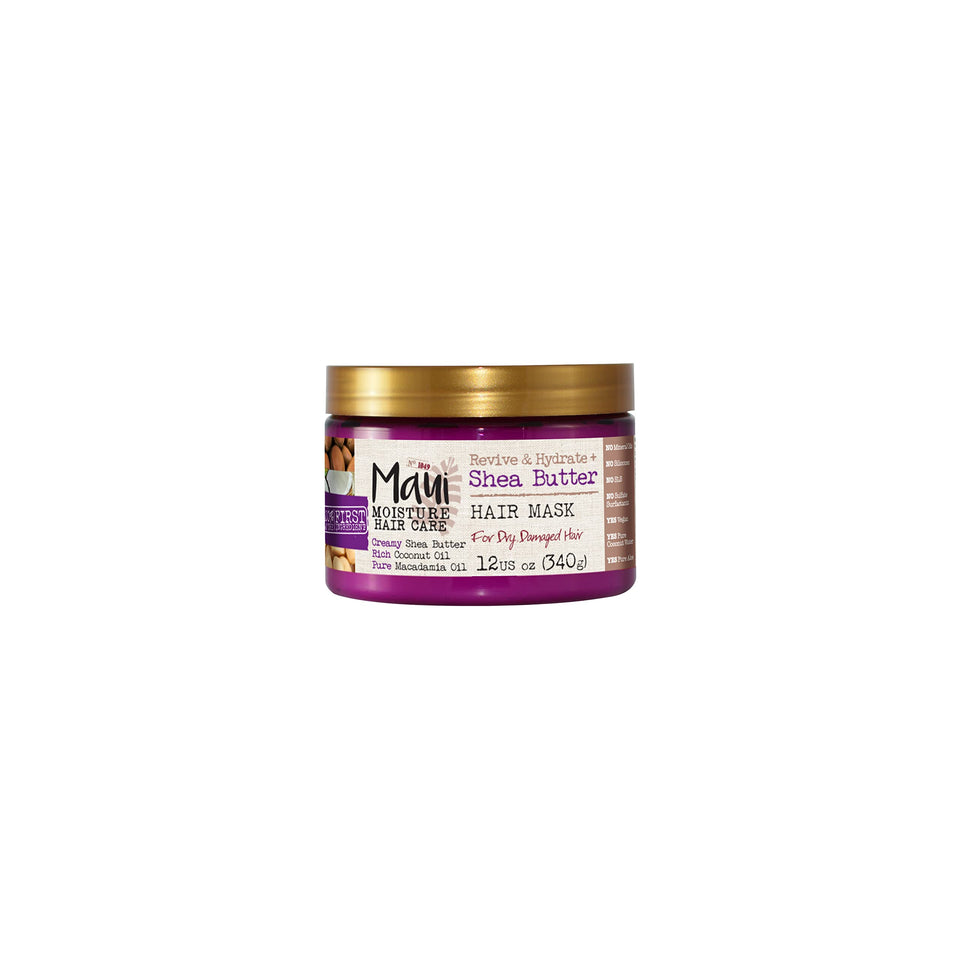 Maui Moisture Shea Butter Hair Mask jar showing deep moisture for dry hair care