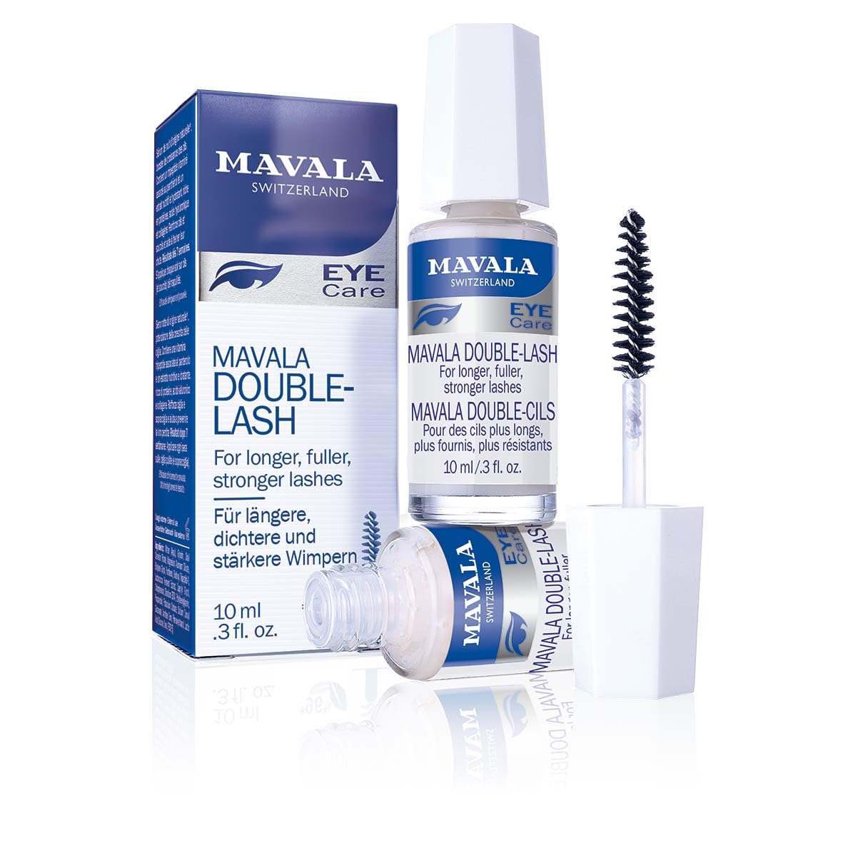 MAVALA Double Lash bottle close-up showing sleek packaging for daily lash nourishment